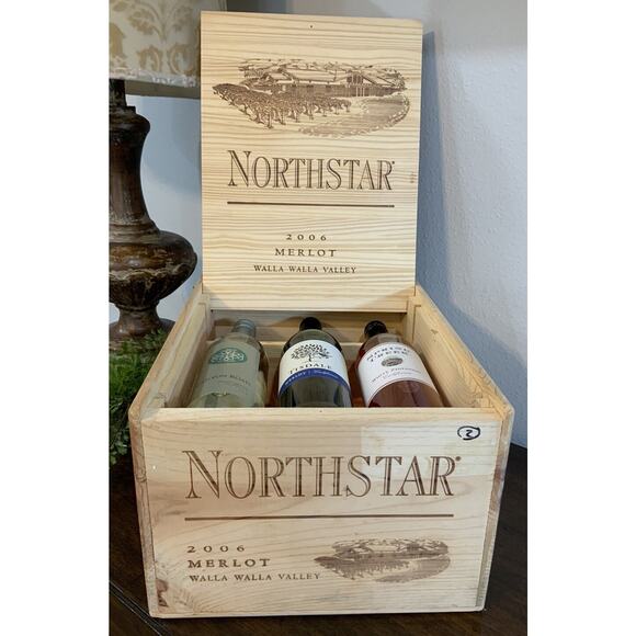Northstar 2006 Merlot Wine Wood Display Case Storage Box Container 6 Bottle - Picture 2 of 13